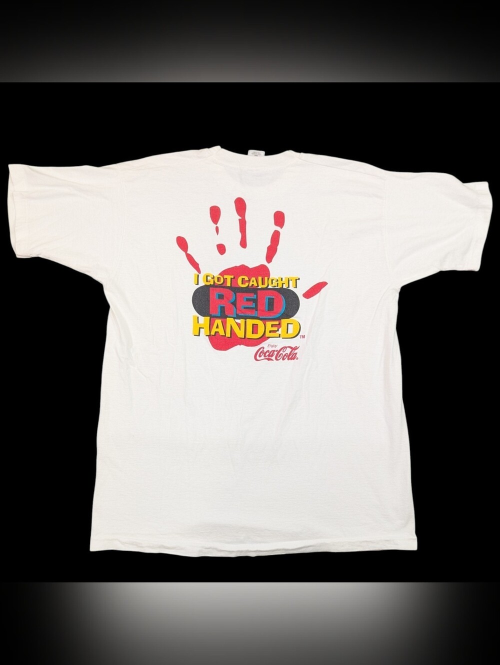 Vintage 90's Coca-Cola Retro I Got Caught Red Handed T-Shirt XL iconic pop cultu